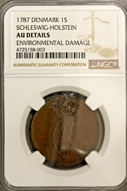 Denmark Schleswig Holstein 1787 1 Sechsling  NGC AU Details Environmental Damage
