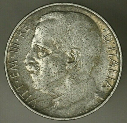 Italy 50 Centesimi 1924  Plain Edge Key Date  porous XF  A2474