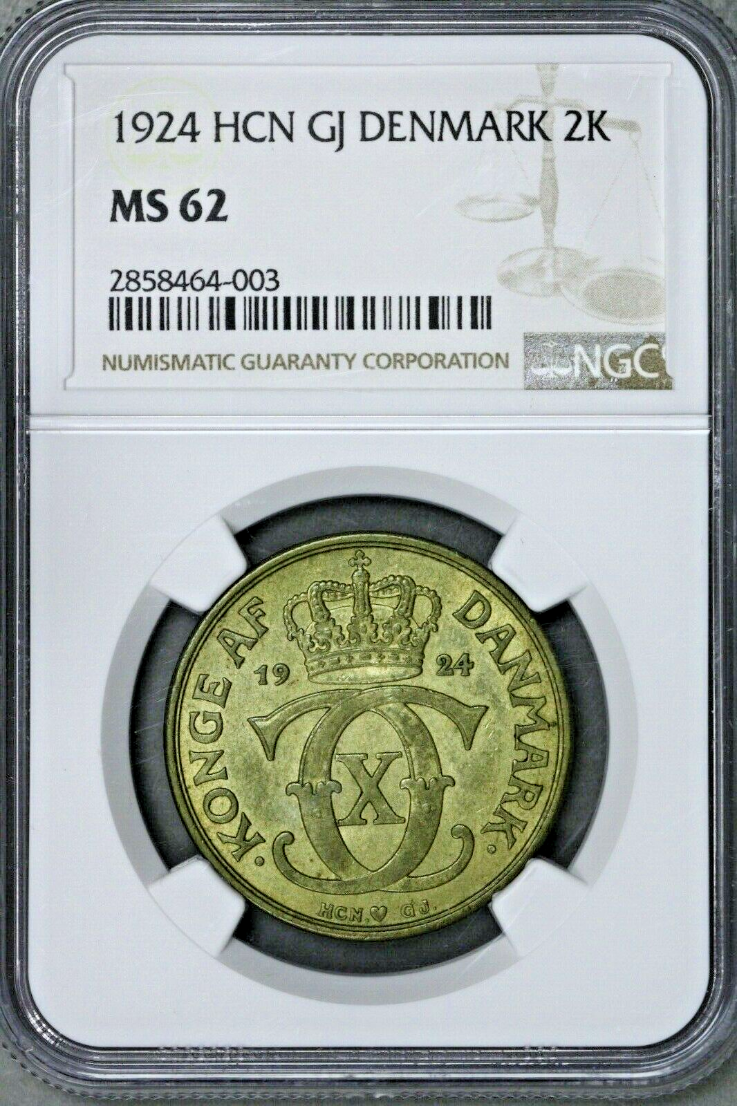 Denmark 1924 2 Kroner HCN GJ NGC MS 62 Rare S629