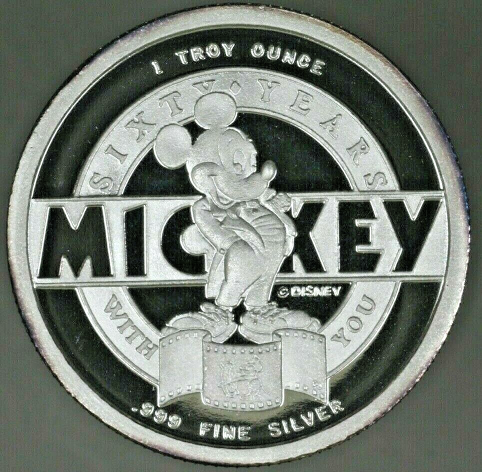Mickey Mouse Steam Boat 60 Anniv. 1 oz. .999 Fine Silver Commemorative    A2589