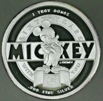 Mickey Mouse Steam Boat 60 Anniv. 1 oz. .999 Fine Silver Commemorative    A2589