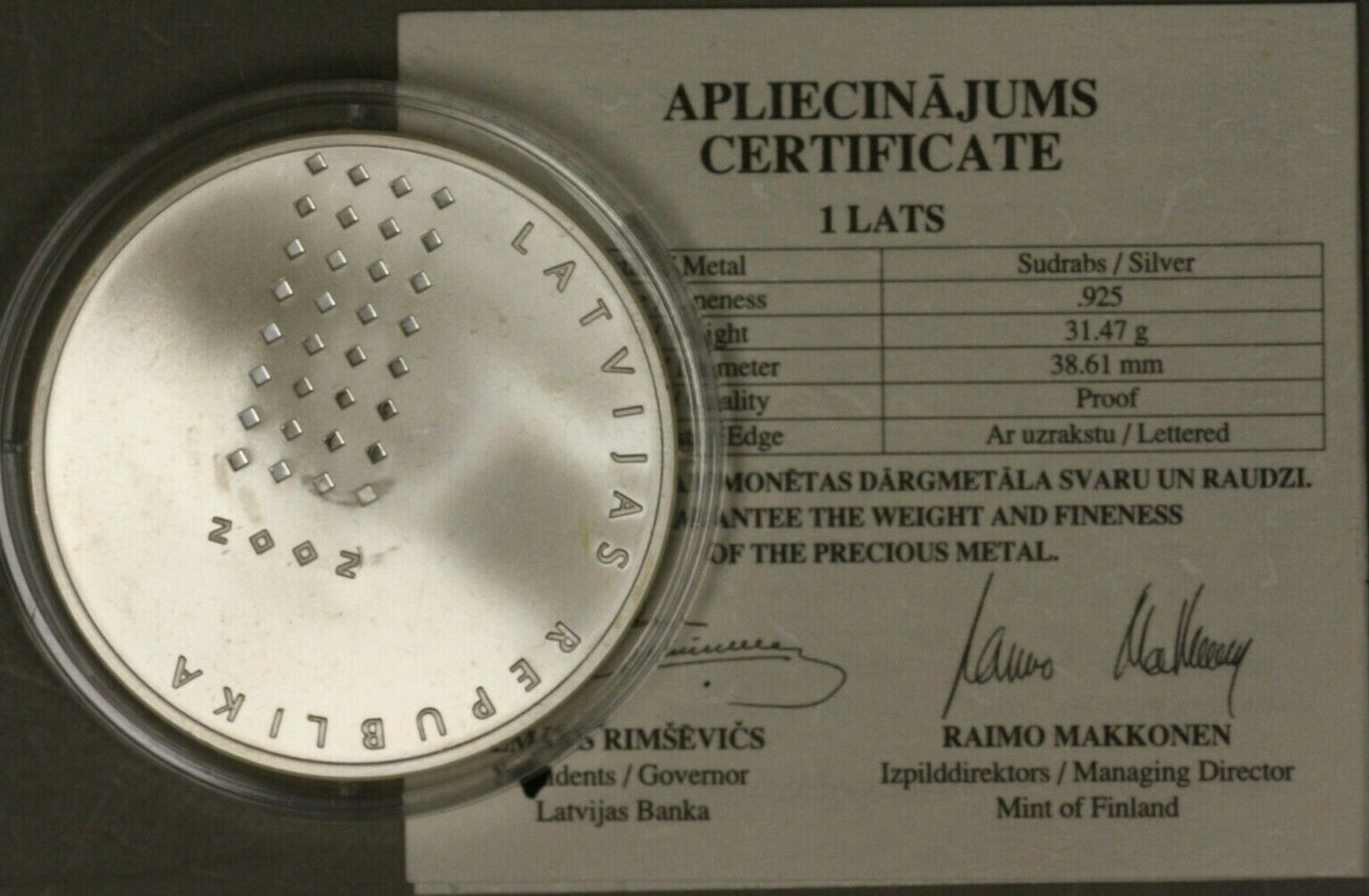 Latvia Silver 1 Lats 2002 National Library of Latvia PROOF with Box & COA B136