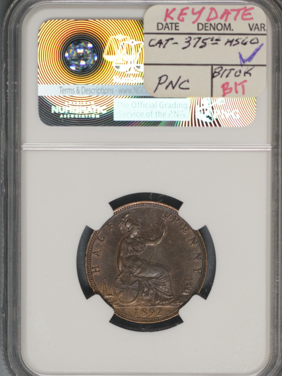 Great Britain 1892 1/2 Penny K-754 NGC UNC DETAILS SCRATCHES