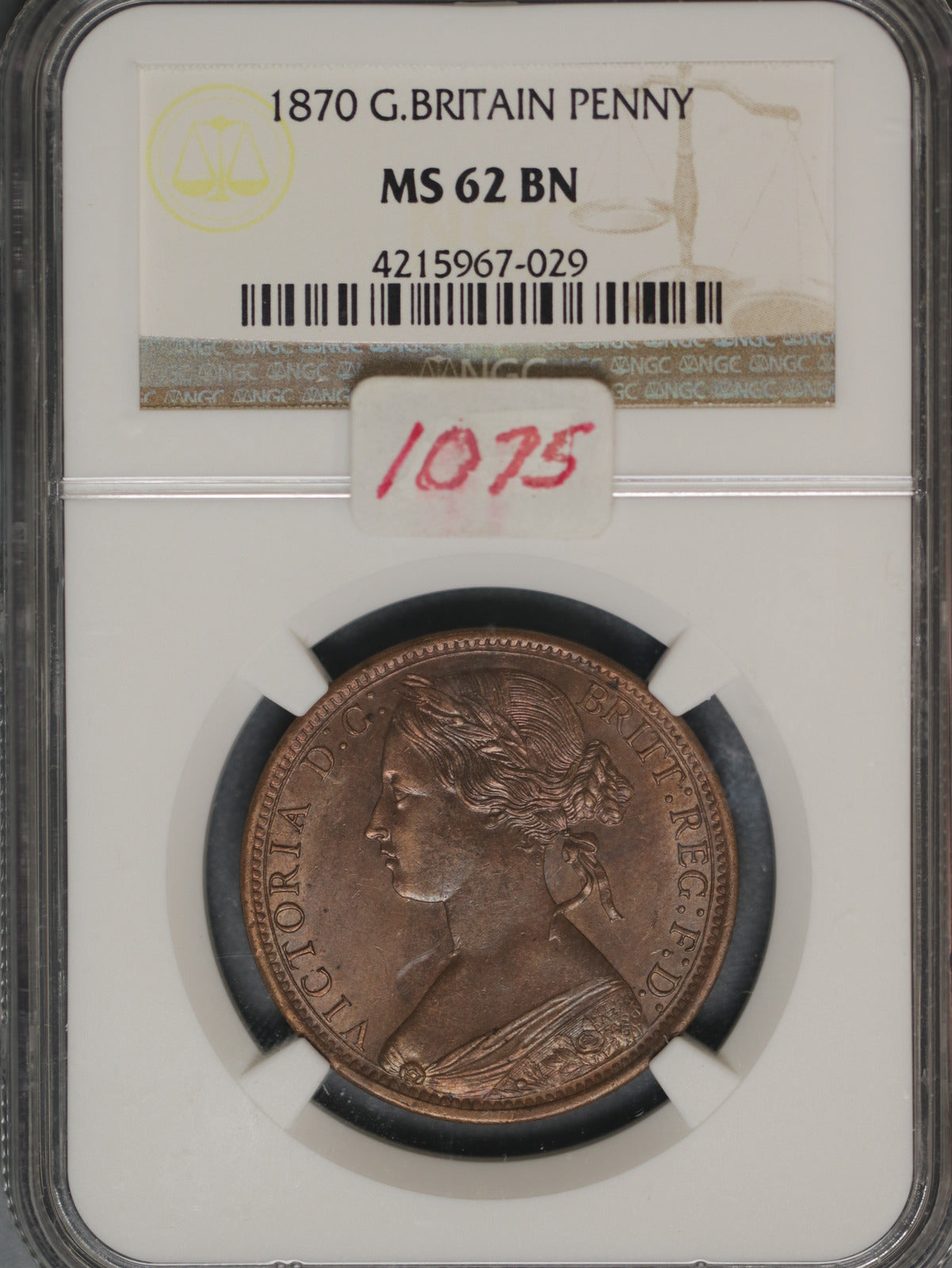 Great Britain 1870 Penny K-749.2 NGC MS62 BN