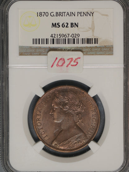 Great Britain 1870 Penny K-749.2 NGC MS62 BN