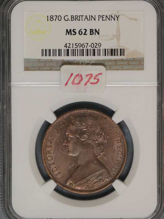 Great Britain 1870 Penny K-749.2 NGC MS62 BN
