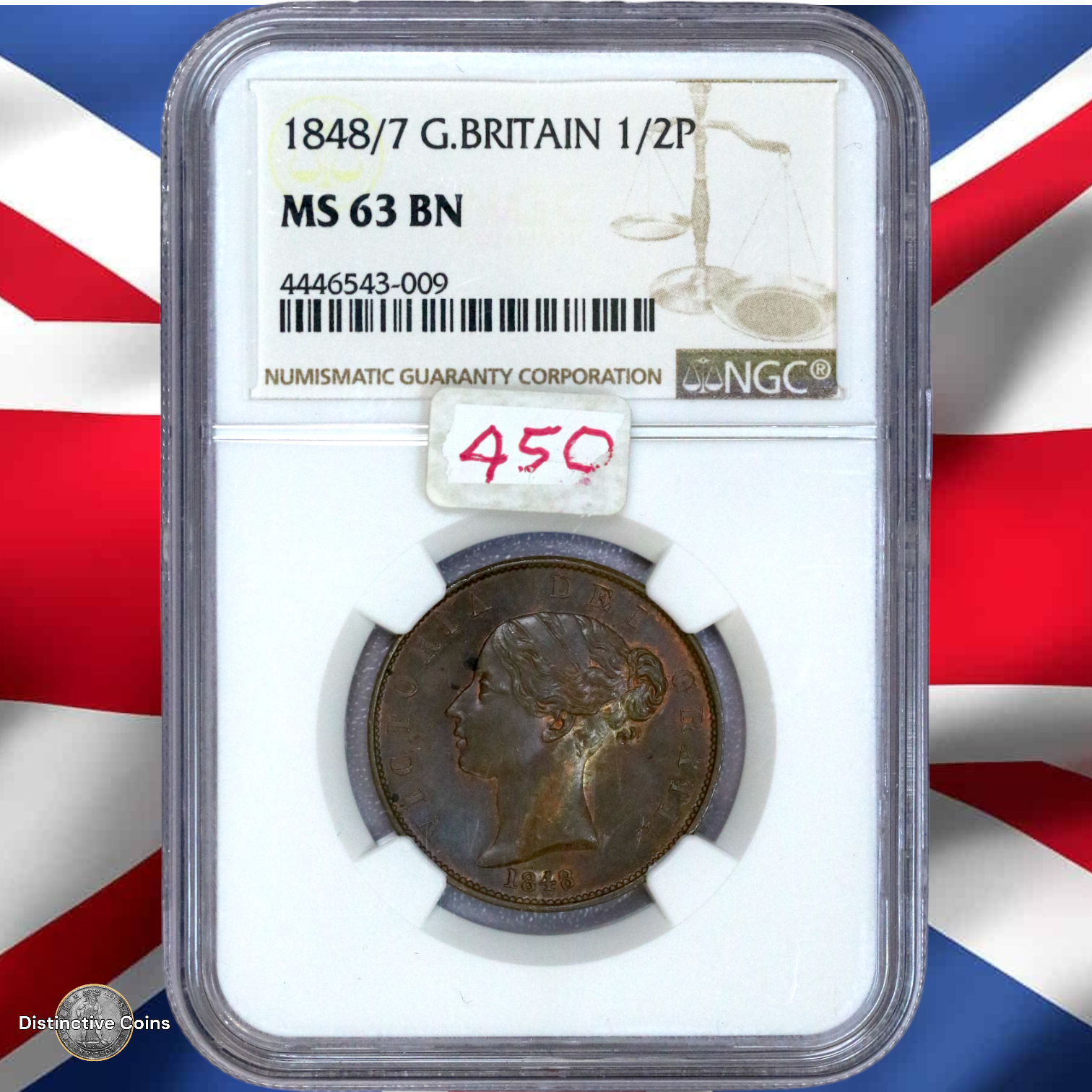 Great Britain 1848/7 1/2 Penny NGC MS63BN - GBS068