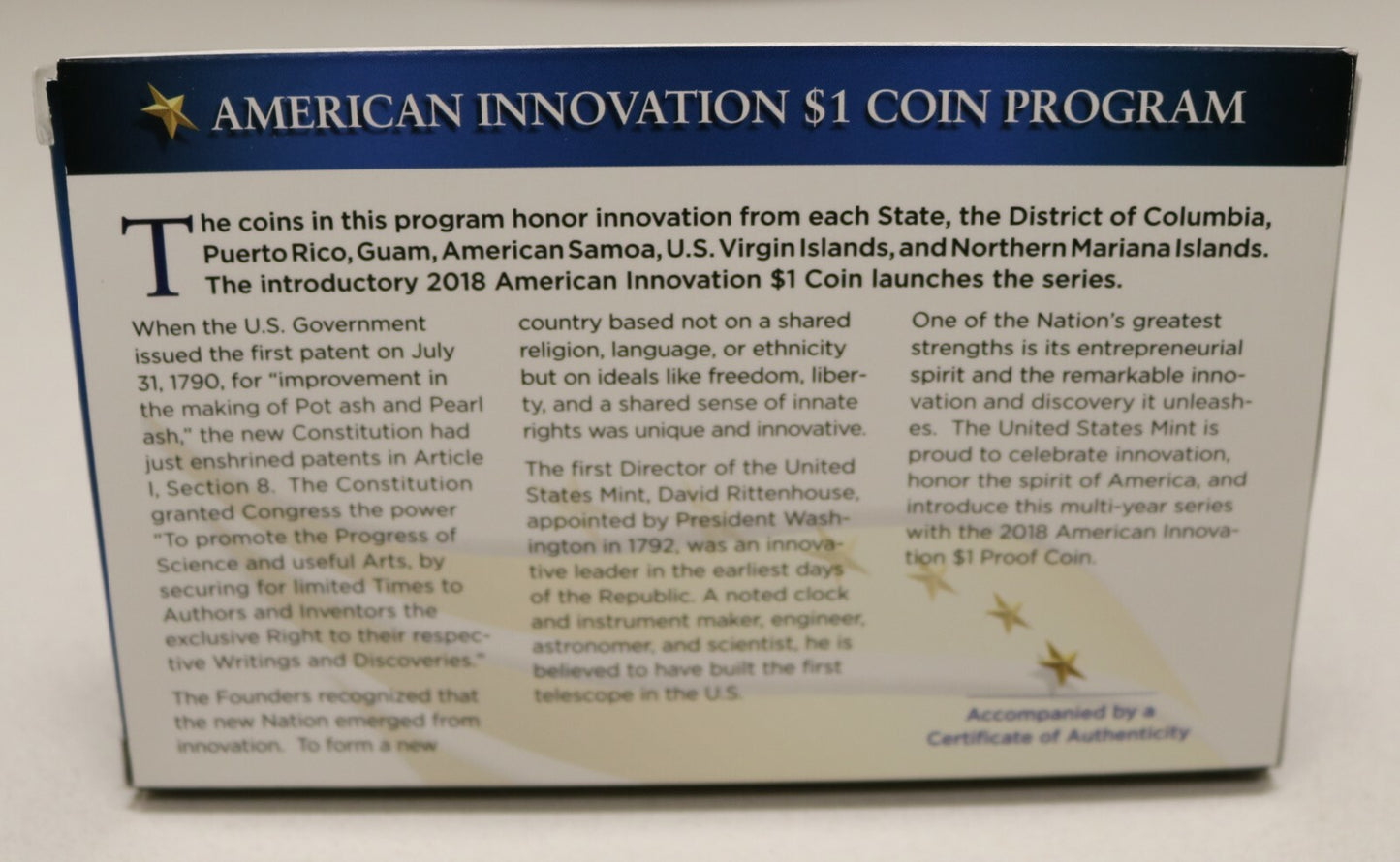 US 2018 American Innovation $1 Proof Coin   B235