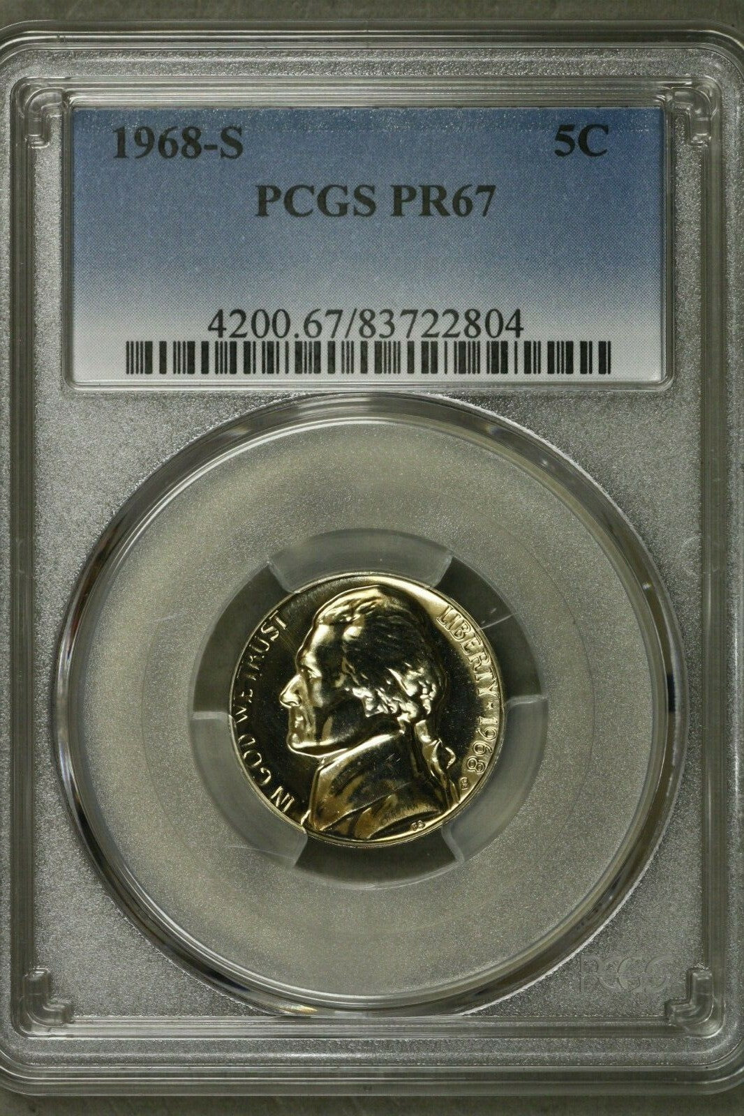 Jefferson Nickel - 5 Cents 1968-S  PCGS PR67    S17