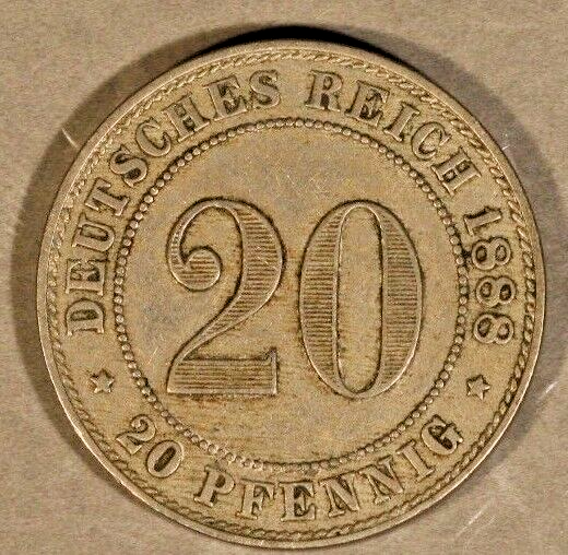 1888J German Empire 20 Pfennig Better Date           