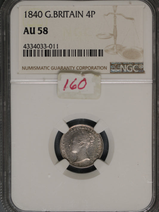 Great Britain 1840 4 Pence K-731.1 NGC AU58
