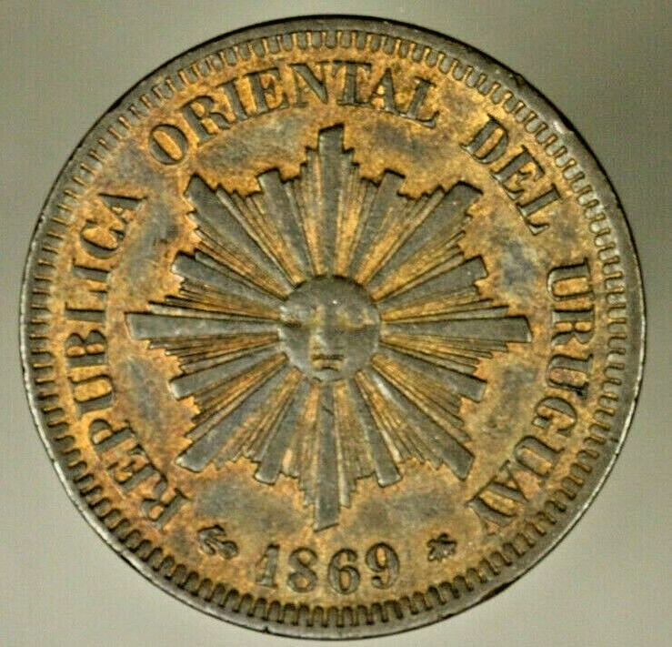 Uruguay 2 Centesimo 1869  Paris Mint  AU   A1479