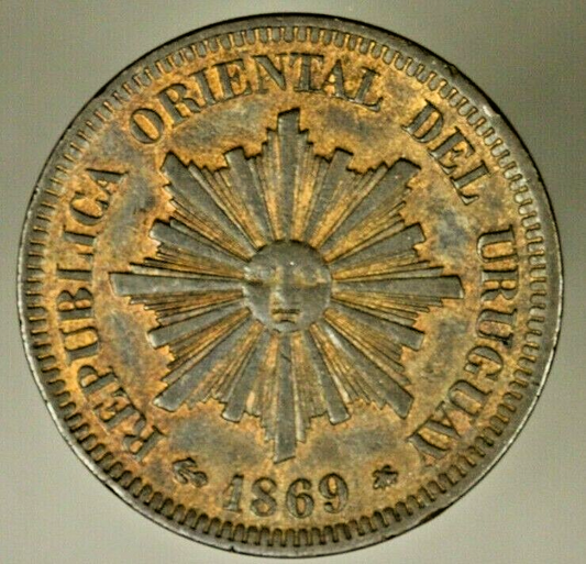 Uruguay 2 Centesimo 1869  Paris Mint  AU   A1479