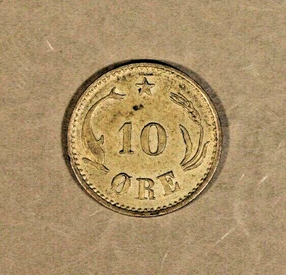 1899 CS Denmark 10 Ore Silver Choice Grade    