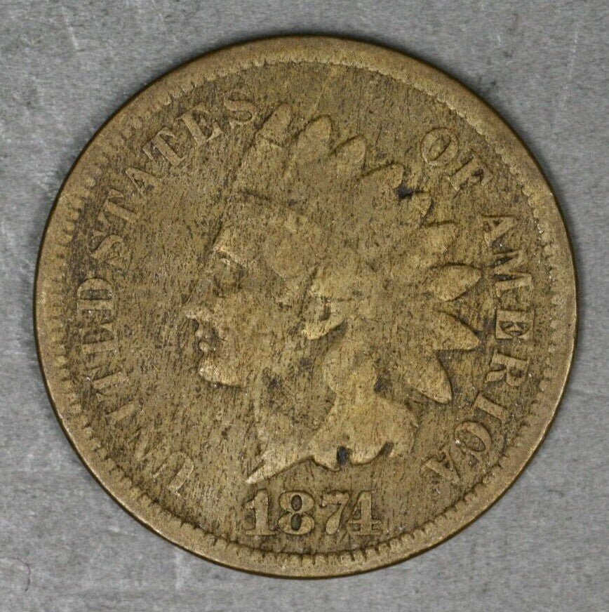 US 1874 Indian Head Penny Old Clean   A3097