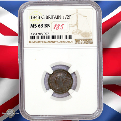 Great Britain 1843 1/2 Farthing NGC MS63BN - GBS019