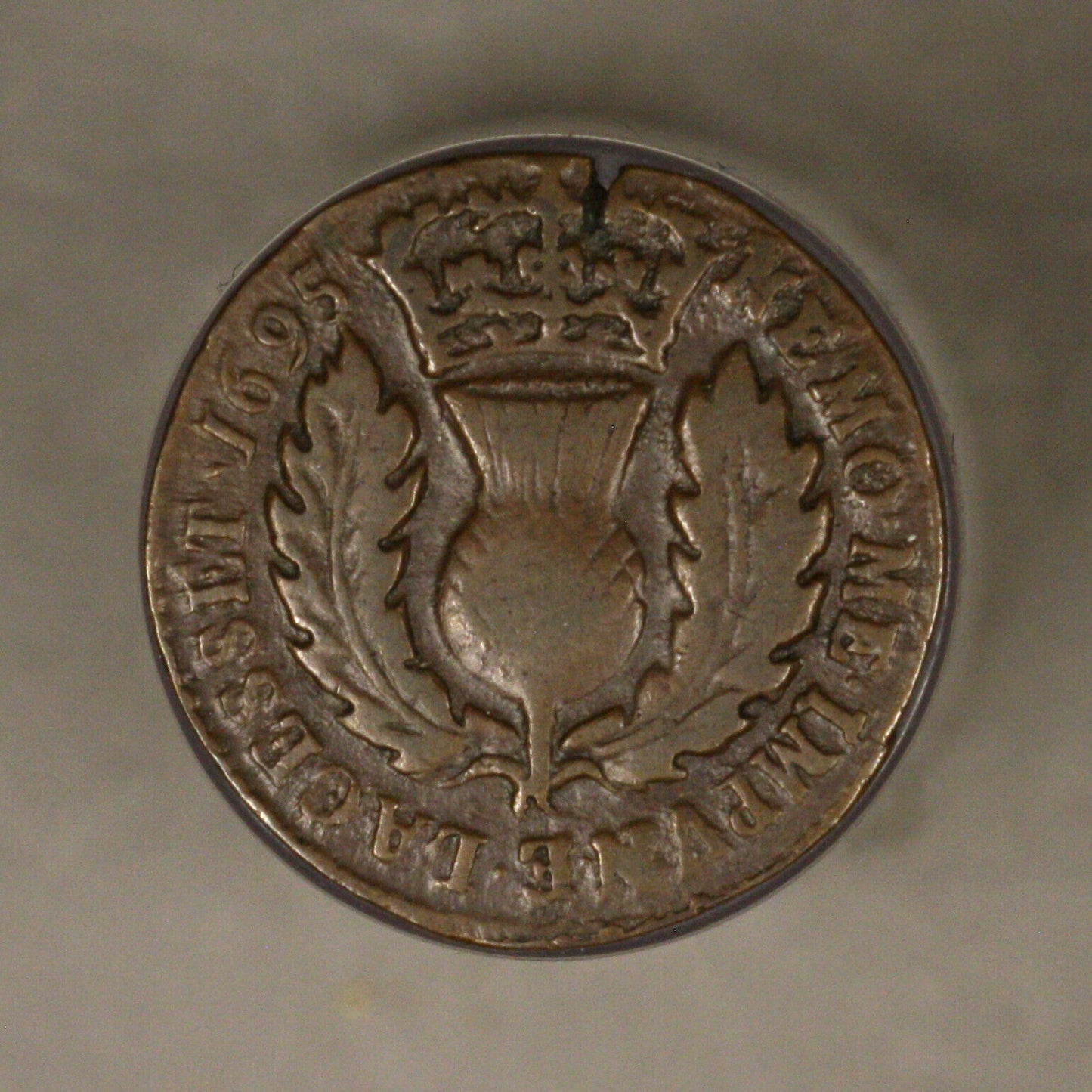 Scotland 1695 (2 Pence) Turner overall VF flan crack