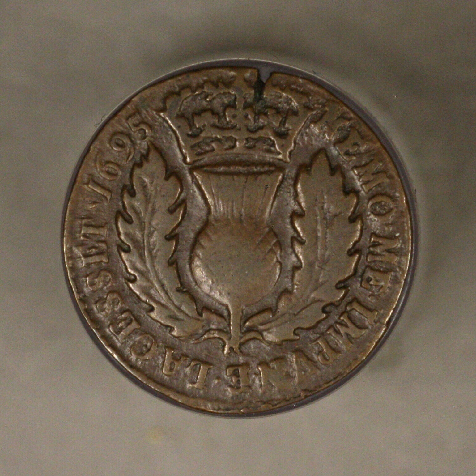 Scotland 1695 (2 Pence) Turner overall VF flan crack