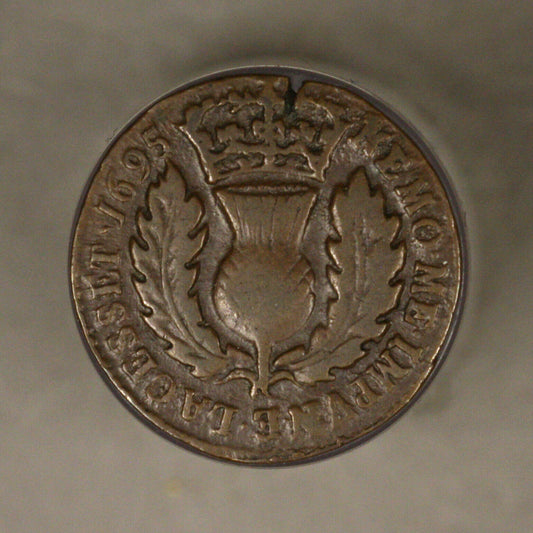 Scotland 1695 (2 Pence) Turner overall VF flan crack