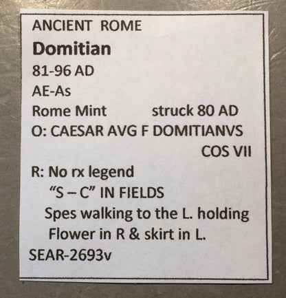 ANCIENT ROME  Domitian 81-96 AD AE-As Rome Mint   #A467