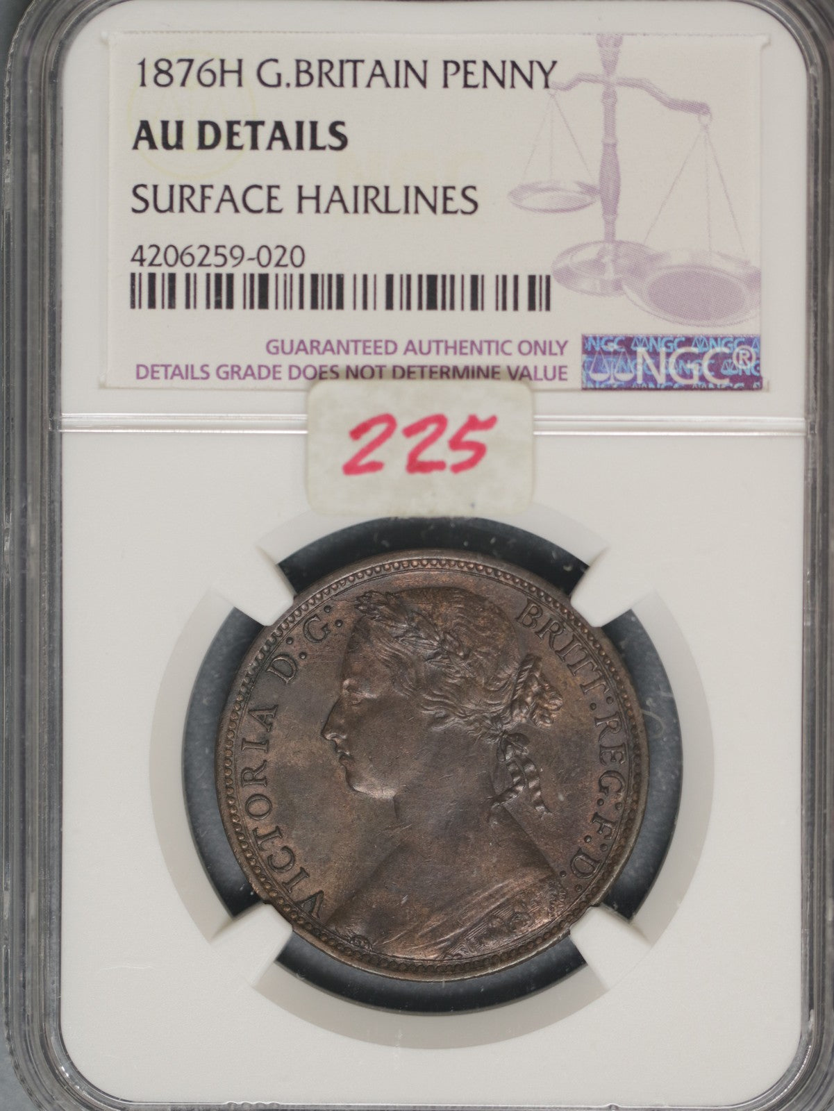 Great Britain 1876H Penny K-755 NGC AU Details Surface Hairlines