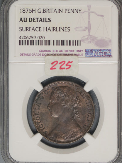 Great Britain 1876H Penny K-755 NGC AU Details Surface Hairlines