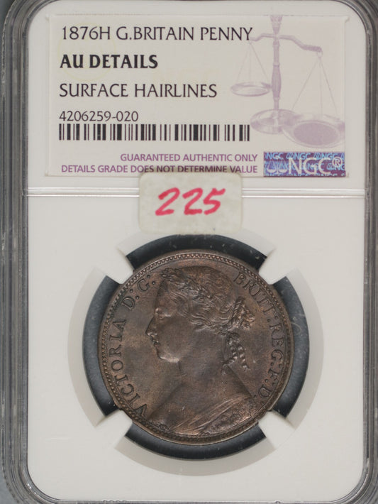Great Britain 1876H Penny K-755 NGC AU Details Surface Hairlines