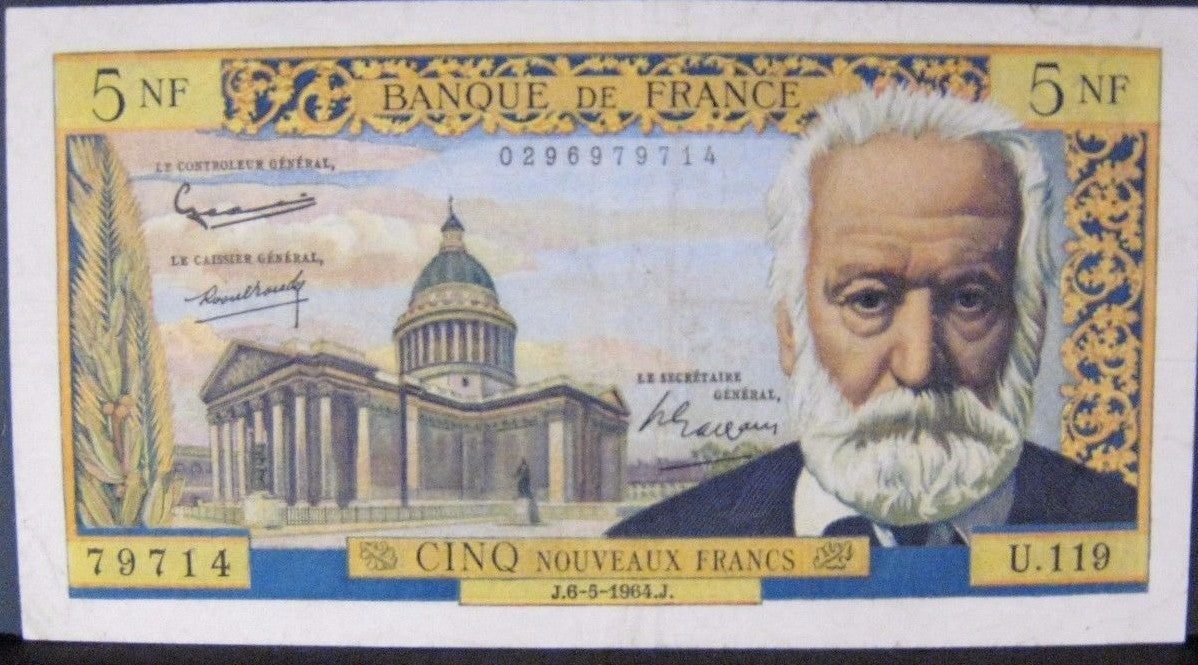 1964 France, Bank of  5 New Francs P-141a Few Pinholes  