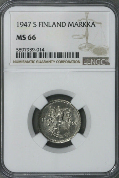 Finland Markka 1947 S NGC MS 66 TOP POP 2/0    S278