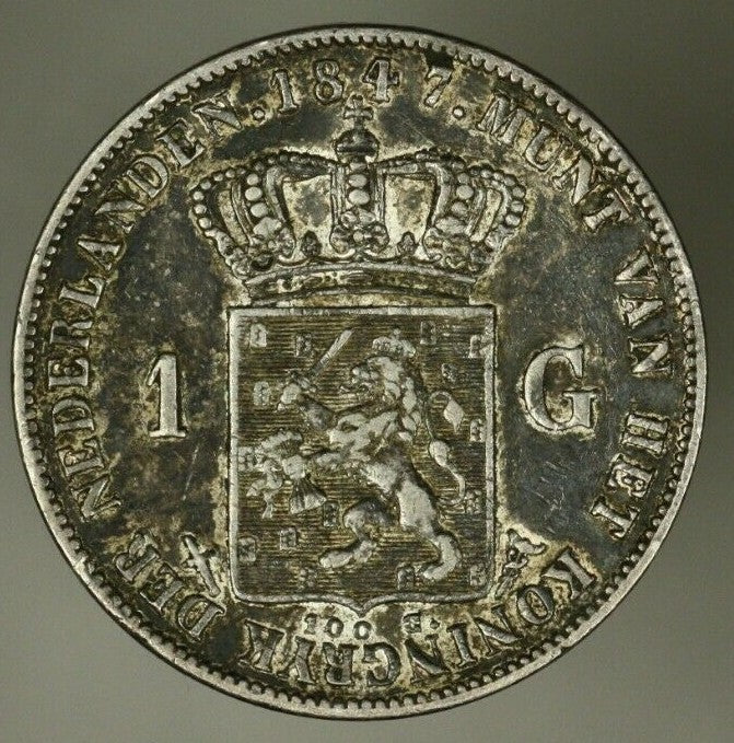 Netherlands Silver Gulden 1847  XF  dark toning   A2497