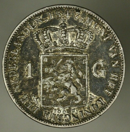 Netherlands Silver Gulden 1847  XF  dark toning   A2497