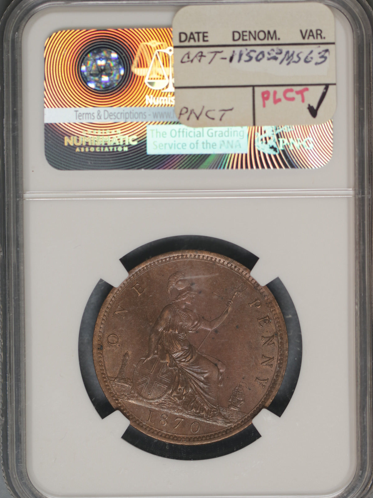 Great Britain 1870 Penny K-749.2 NGC MS62 BN