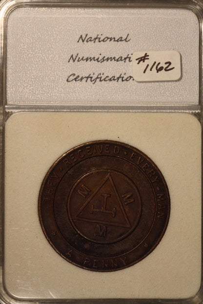 Lot Masonic Penny Tokens Illinois Certified Encapsulated