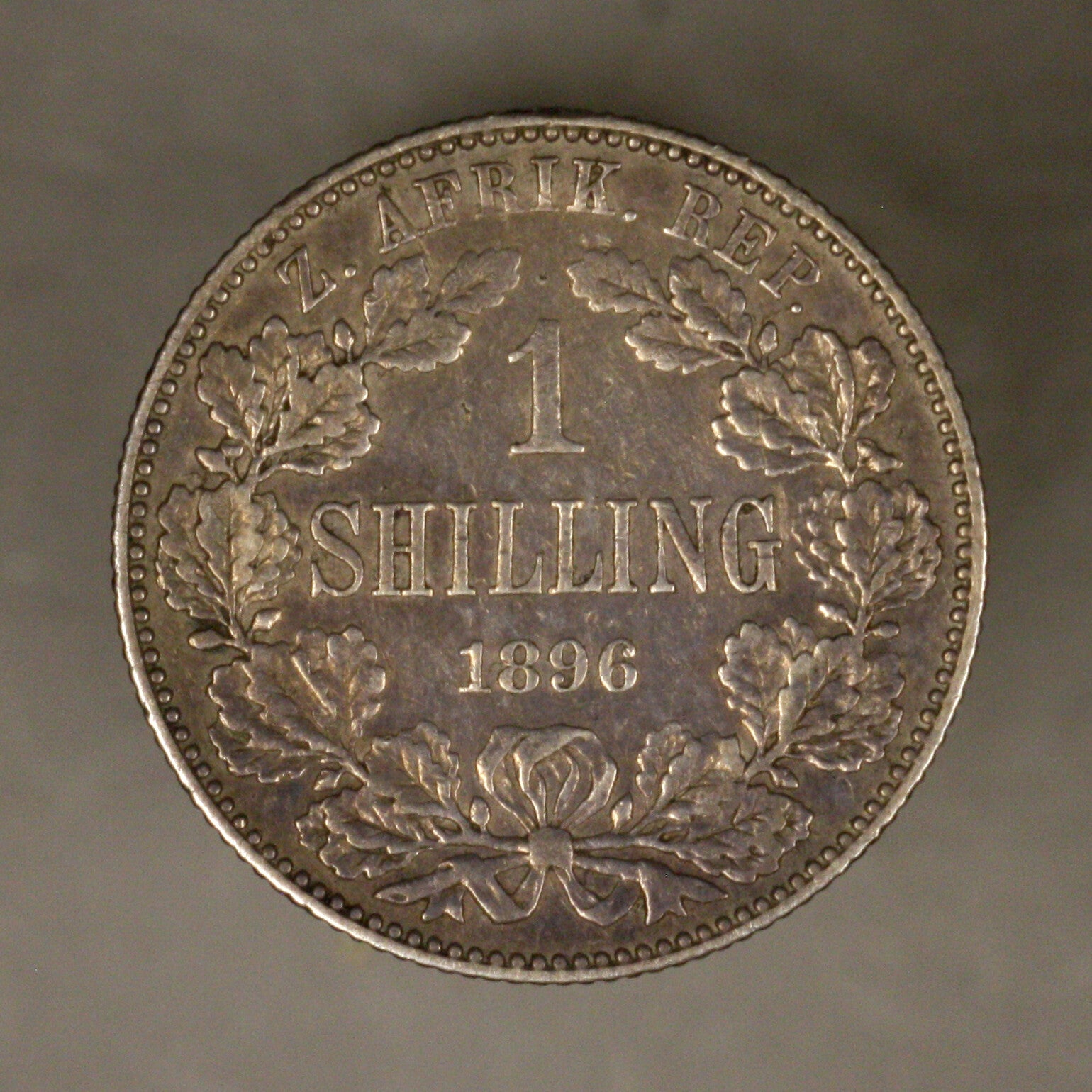 South Africa 1896 Shilling XF Toning over faint clean 