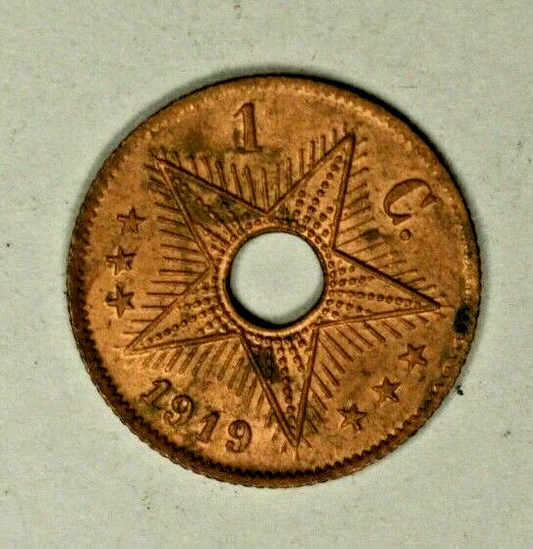 Belgian Congo Centime 1919  Reddish UNC  A1906