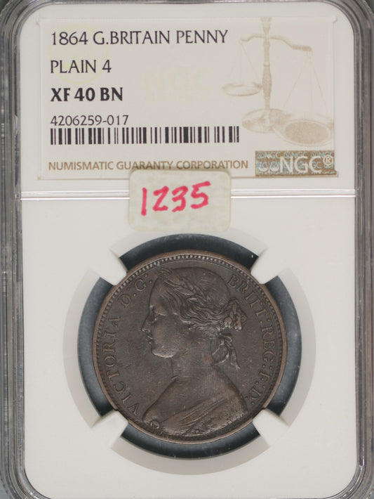 Great Britain 1864 Penny K-749.2 NGC XF40 BN PLAIN 4  KEY