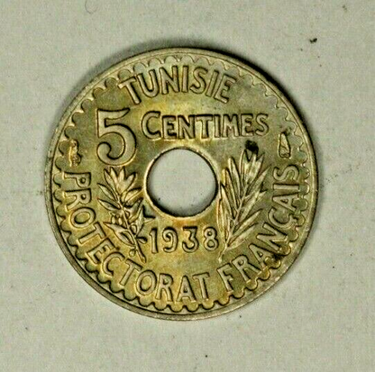 Tunisia 5 Centimes 1938  Choice BU   A1892