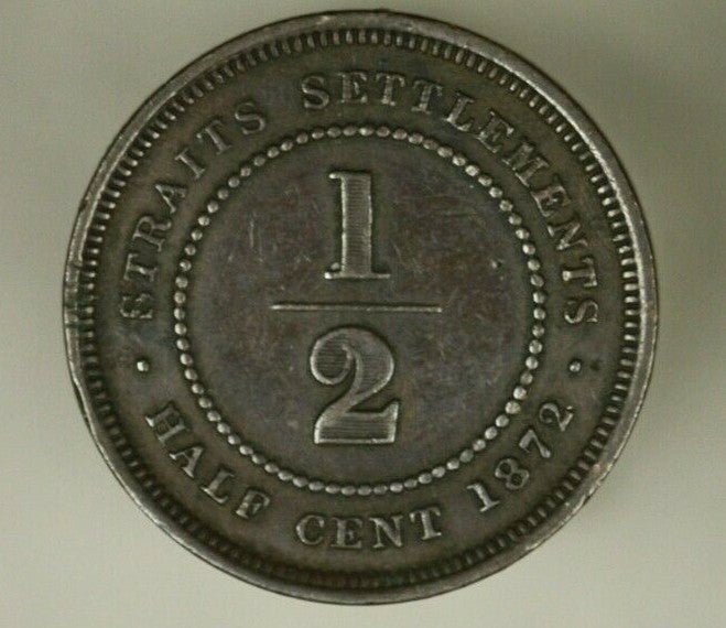 Straits Settlements 1/2 Cent 1872-H  nice details  Victoria   A921