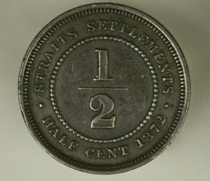 Straits Settlements 1/2 Cent 1872-H  nice details  Victoria   A921