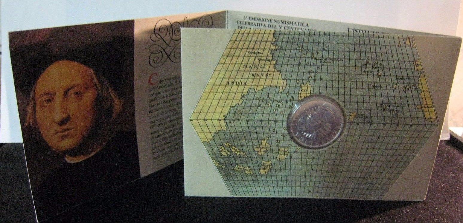1991 Italy 500 Lire Discovery of America Silver in Holder