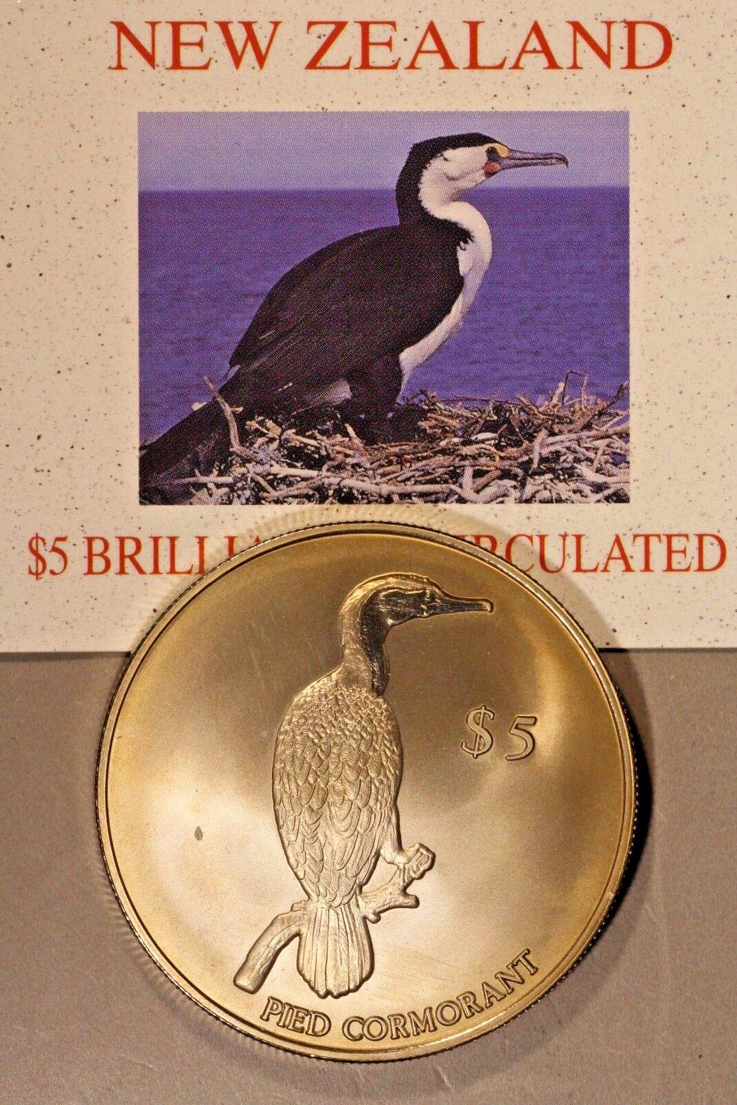 2000 New Zealand Reserve Bank, $5 BU Pied Cormorant Coin