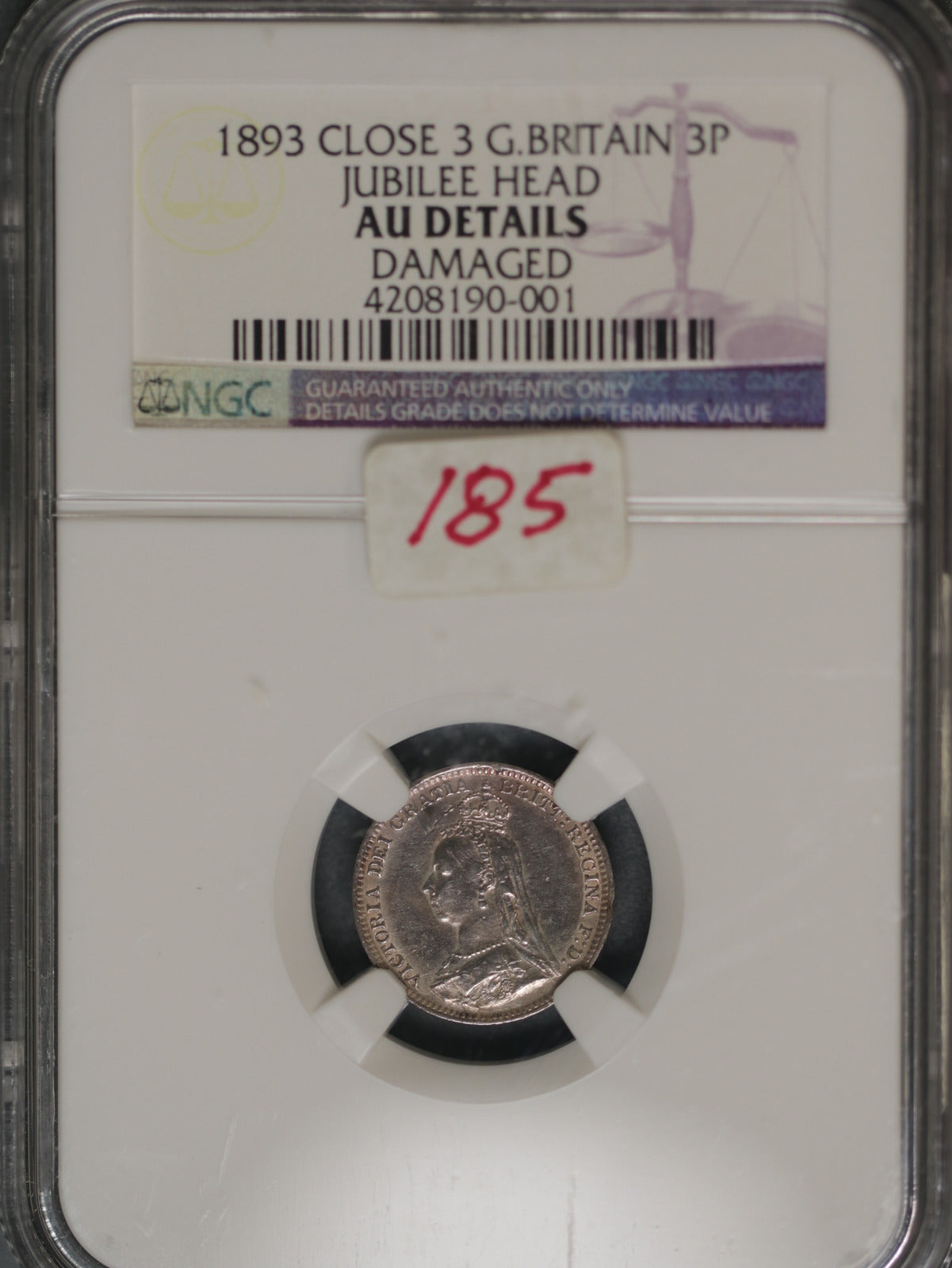 Great Britain 1893 3 Pence K-758 NGC AU Details Damaged CLOSE 3