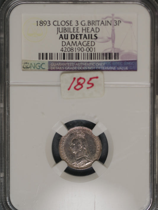 Great Britain 1893 3 Pence K-758 NGC AU Details Damaged CLOSE 3