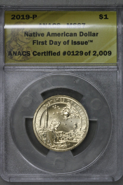 US 2019 P and 2019 D Native American $1 Set ANACS MS67   B234