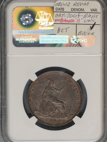 Great Britain 1882H Penny K-755 NGC AU58 BN FLAT SHIELD