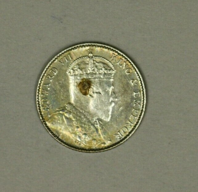 Straits Settlements Silver 5 Cents 1910  AU/UNC   A886
