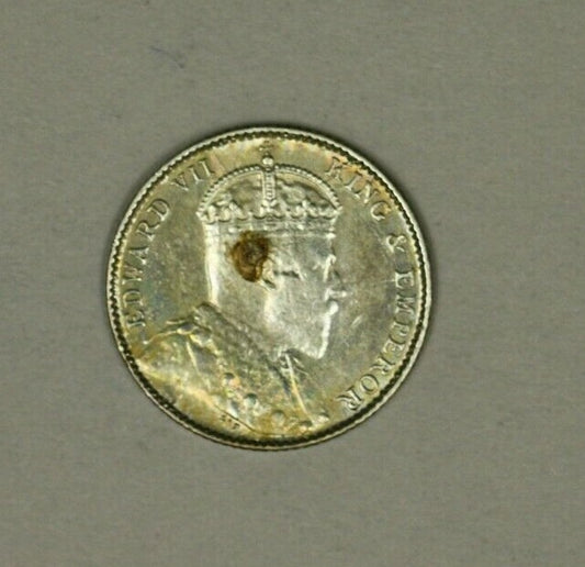 Straits Settlements Silver 5 Cents 1910  AU/UNC   A886