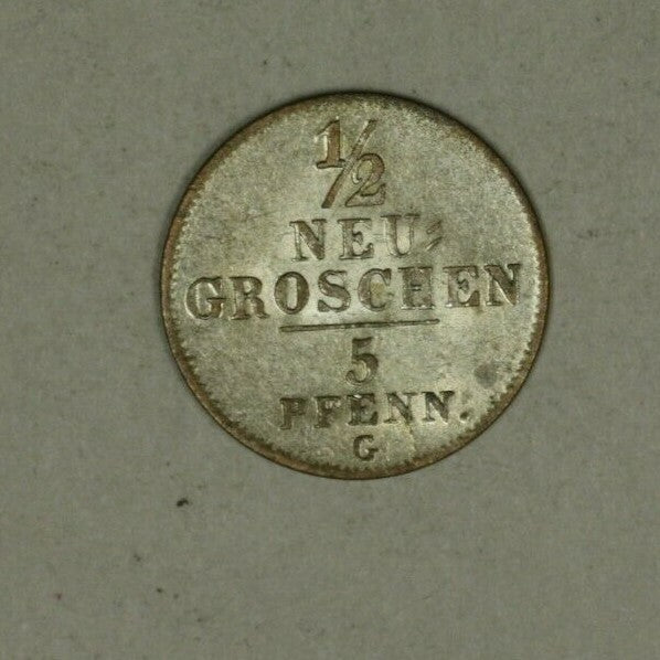 Saxony Silver 1/2 Neu Groschen - 5 Pfennig 1842-G AU+ Scarce in High Grade A2085