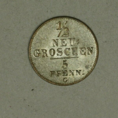 Saxony Silver 1/2 Neu Groschen - 5 Pfennig 1842-G AU+ Scarce in High Grade A2085