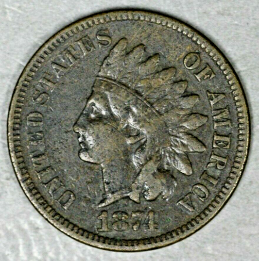 US 1874 Indian Head Penny Porous  A2923